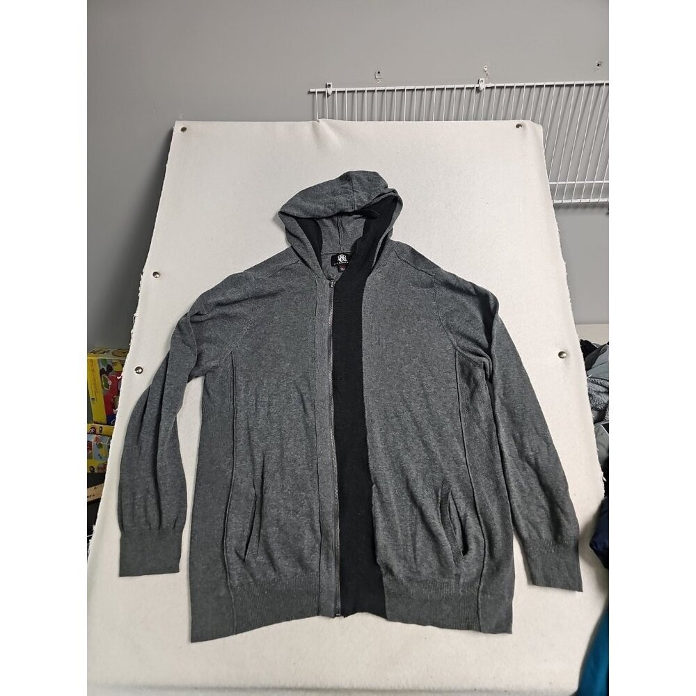 Rock & Republic Mens Full Zip Hoodie Sweater Charcoal Grey Black Colorblock XL